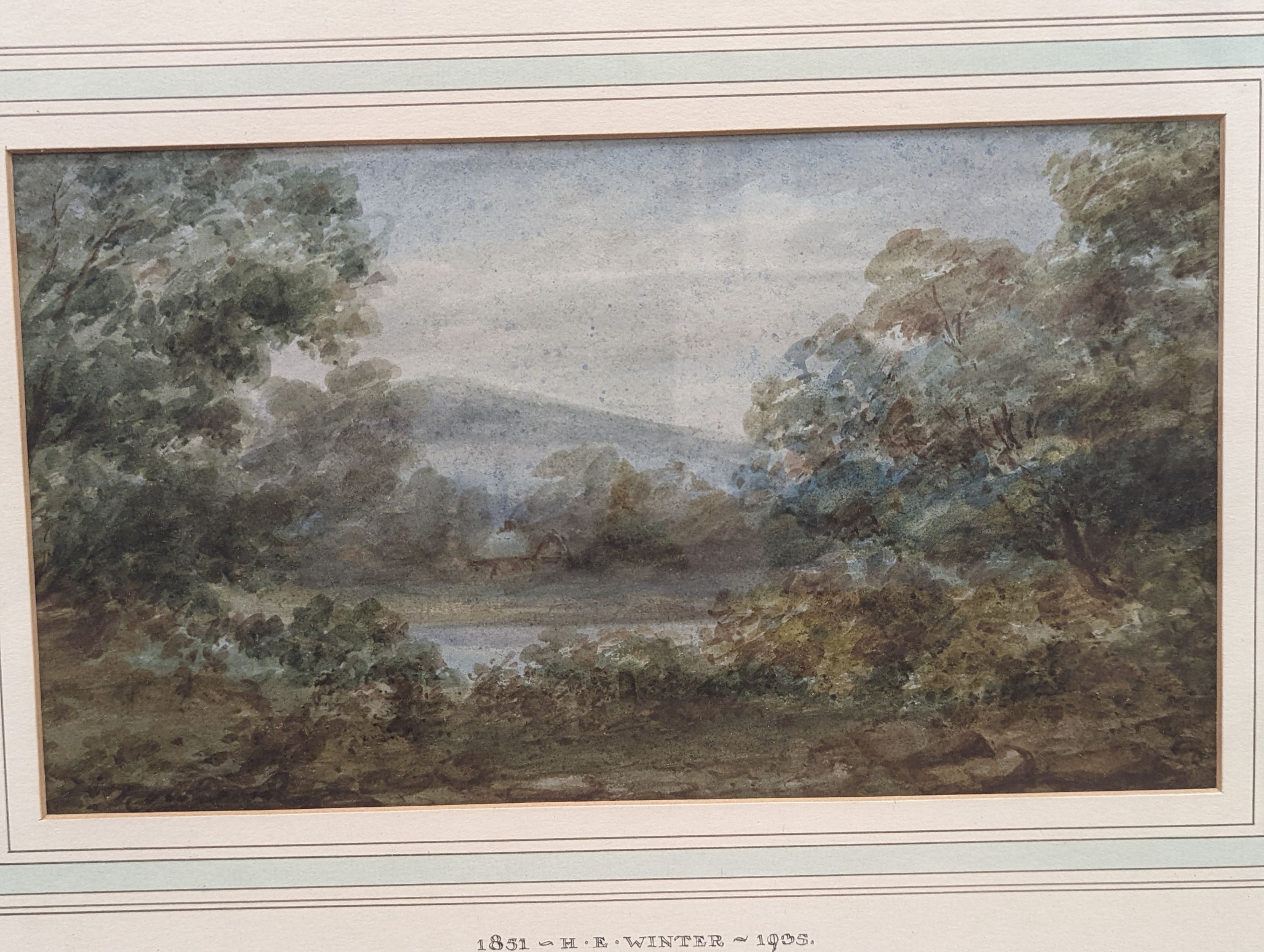 Attributed to Holmes Edwin Winter (1851-1935), watercolour, Landscape, 16 x 29cm, together with one other 19th century English landscape of cows by a river, signed and dated (2)